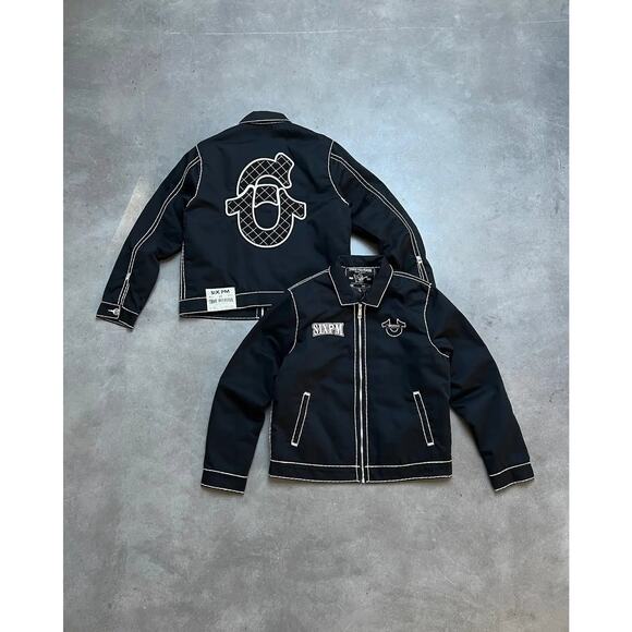 Retro Y2K Denim & Leather Embroidered Zip-Up Jacket–Bold Streetwear with Attitud - Picture 1 of 8